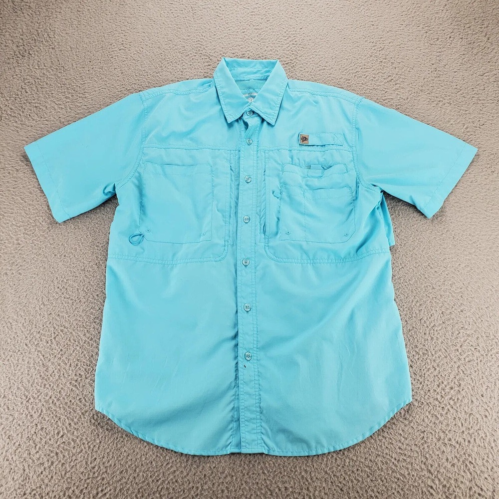 Reel Legends Shirt Mens Small Blue Button Up Pockets Fishing Caped Outdoors Boat